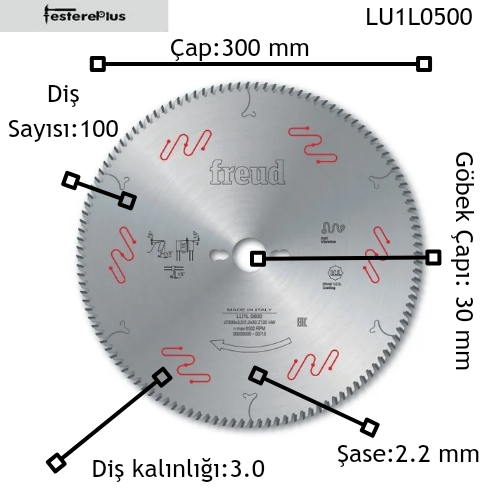 LU1L 0500 300X3,0/2,2X30 Z=100 İÇ AÇILI TESTERE 5 DİŞ ÖZELLİK